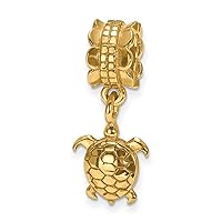 925 Sterling Silver Polished Gold Plated Reflections Turtle Dangle Bead Charm Pendant Necklace Measures 10x6.36mm Wide Jewelry for Women