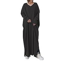 Women Long Sleeve Dresses Loose Fit Plus Size Dresses for Women Vneck Muslim Maxi Long Summer Fall Dresses 2024