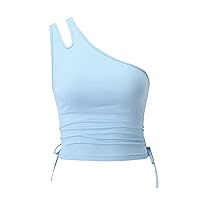 Verdusa Women's Cut Out One Shoulder Sleeveless Drawstring Side Crop Tank Top