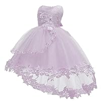 Princess Dresses Girls Sleeveless Tulle Prom Dress Lace Appliques Wedding Kids Prom Bow-Knot Ball Gowns Lilac