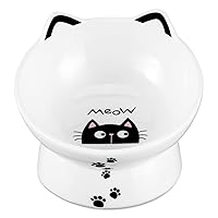 Yedio Porcelain Raised Cat Bowl, Tilted Cat Food Bowl with Anti Slip Band, Stress Free, Elevated Porcelain Pet Bowl Protect Pet's Spine, Backflow Prevention, Dishwasher Safe, White