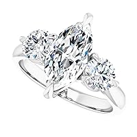 10K Solid White Gold Handmade Engagement Ring 2 CT Marquise Cut Moissanite Diamond Solitaire Wedding/Bridal Rings for Womens/Her Proposes Ring