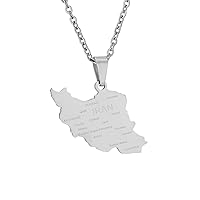 Iran Map and Flag Pendant Necklace - City Name World Map Ethnic Couple Flag Necklaces for Men Women Clavicle Chain