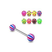 Striped Ball Tongue Ring/Snake Eyes/Nipple UV 14G (1.6mm) Acrylic