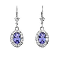 DIAMOND AND TANZANITE OVAL LEVERBACK EARRINGS IN WHITE GOLD - Gold Purity:: 14K