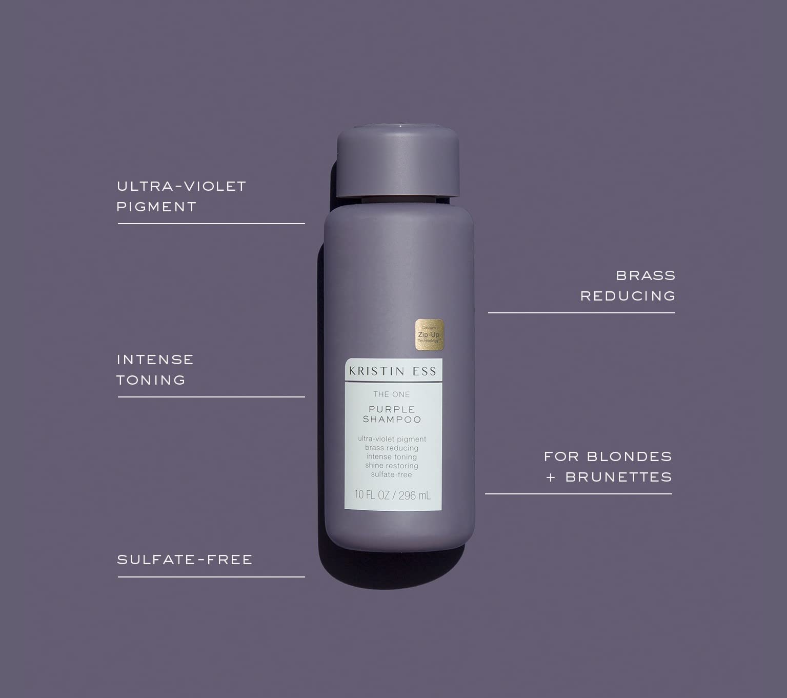 Kristin Ess Hair The One Purple Shampoo, Toning for Blonde Hair, Neutralizes Brass + Yellow Tones, Sulfate, Silicone and Paraben Free, 10 fl. oz.