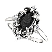Love Band 1.00 CT Vintage Black Marquise Engagement Ring 14k Rose Gold, Victorian Marquise Black Diamond Ring, Filigree Marquise Black Onyx Ring, Amazing Rings For Her