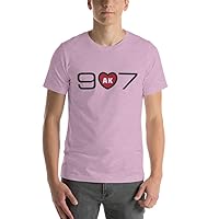 Alaska's Area Code 907 with Center Red Heart Design. Unisex t-Shirt, Light Colors