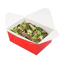 Restaurantware Bio Tek 98 Ounce Take Out Boxes 200 To Go Lunch Boxes - Tab-Lock Closure Heat-Tolerant Red Paper Disposable Lunch Boxes Greaseproof For Hot And Cold Foods