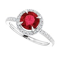 Round Cut 1 CT Halo Ruby Diamond Ring 925 Silver/10K/14K/18K Solid Gold Dainty Red Ruby Rings Edwardian Ruby Engagement Ring July Birthstone Ring 15th Anniversary Ring for Her
