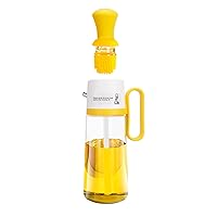 Oil Dispenser Bottle with Silicone Brush, 2 in 1 Dropper Measuring Glass Oil Bottle for Kitchen BBQ Grill Baking Air Fryer Oven (Yellow)