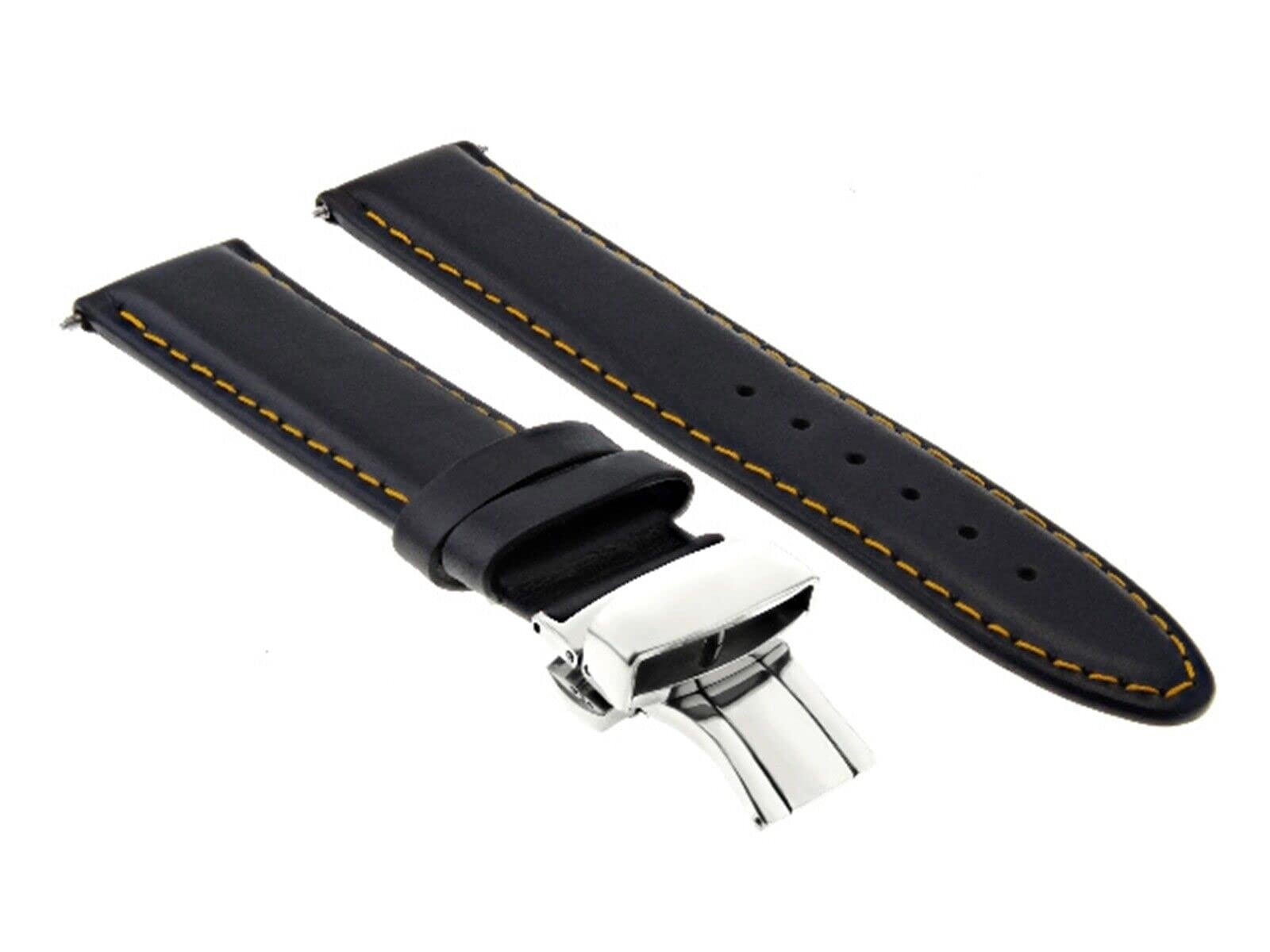 Ewatchparts 20MM SMOOTH LEATHER BAND STRAP DEPLOYMENT BRACELET BUCKLE CLASP COMPATIBLE WITH TUDOR BLACK
