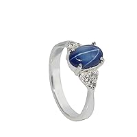 GEMHUB Oval Shape 4.5 Ct Solitaire with Accents Style Natural Blue Star Sapphire 925 Silver Engagement Ring for Women