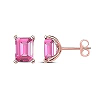 For Girls and Women's 0.50 Ct Emerald Cut Pink Sapphire 14k Rose Gold Plated Alloy Crystal Stud Earrings