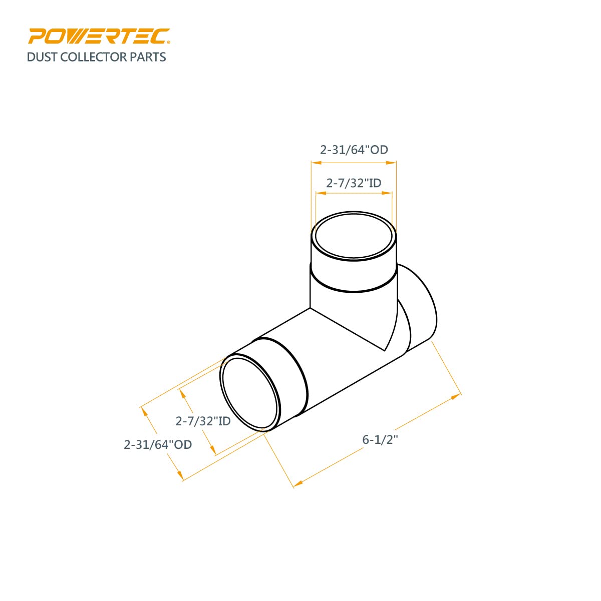 POWERTEC 70180V 2-1/2-Inch Dust Collection T-Fitting, 1 PK