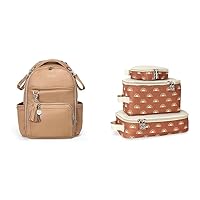 Itzy Ritzy Diaper Bag Backpack with 19 Pockets, Changing Pad, Stroller Clips, Comfortable Straps, Chai and Set of 3 Packing Cubes for Travel Organizers, Terracotta Sunrise