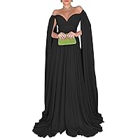 Off The Shoulder Formal Bridesmaid Dresses for Women with Cape Sleeves V Neck Chiffon Formal Evening Party Gown
