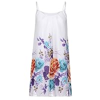 Plus Size Womens Summer Chiffon Floral Printed Spaghetti Strap Tank Tops A-Line Casual Loose Boho Mini Dress