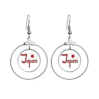 Japan National Flag Red Pattern Earrings Dangle Hoop Jewelry Drop Circle