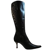 Myrto 82004 Women's Italian Dressy Leather/Suede Knee High Boots Size 36.5 Black