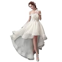 Women's Lace Applique Ruffles White High Low Wedding Dress Short Bridal Gowns