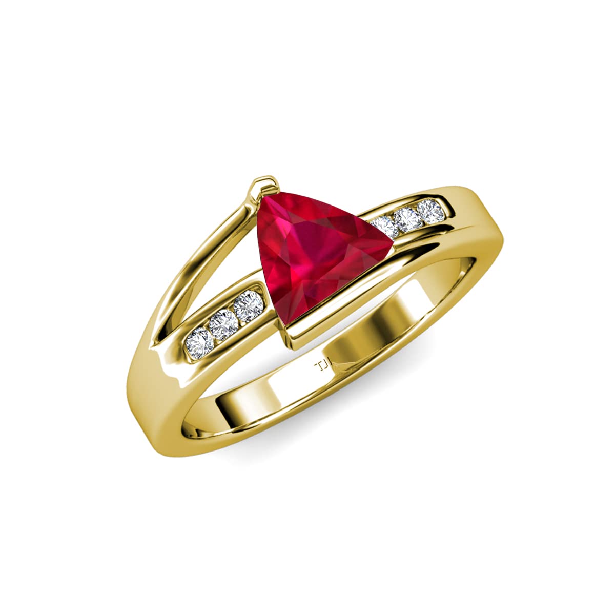 Trillion Cut Lab Created Ruby & Diamond 1.34 ctw Women Engagement Ring 14K Gold