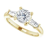 14K Solid Yellow Gold Handmade Engagement Ring 1.0 CT Cushion Cut Moissanite Diamond Solitaire Wedding/Bridal Ring Set for Women/Her Propose Rings