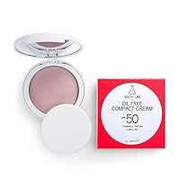 YOUTH LAB Oil Free Compact Cream for Combination and Oily Skin - Makeup Foundation for Face with SPF50 Sunscreen Protection- Facial Matte Finish Coverage Sun Block Cream with Sponge - Medium Color
