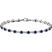 14k White Gold Round 3.5mm Lab Created Blue sapphire 7 1/4 Inch Polished Lab grown Blue sapphire Lin Jewelry for Women