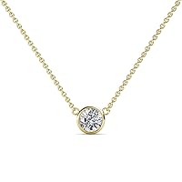Round Lab Grown Diamond 0.10 ct to 0.74 ct Bezel Set 3mm to 5.8mm Womens Solitaire Pendant Necklace 14K Yellow Gold with Gold Chain