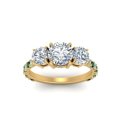 55Carat Choose Your Gemstone Classic Basket 3 Stone Diamond CZ Ring yellow gold plated Round Shape Side Stone Engagement Rings Minimal Modern Design Birthday Gift Wedding Gift US Size 4 to 12