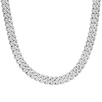 Master of Bling Sterling Silver Moissanite Diamond 8mm Miami Cuban White Tone Custom Chain Necklace