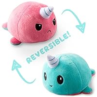 TeeTurtle - The Original Reversible Narwhal Plushie - Cute Sensory Fidget Stuffed Animals That Show Your Mood - Pink + Blue Narwhal