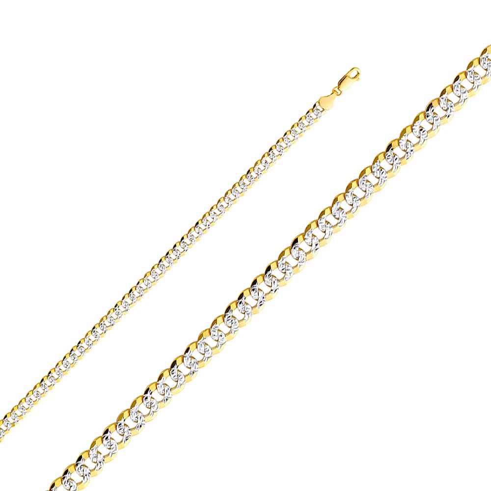 Wellingsale 14k Yellow Gold Solid 5.5mm Cuban White Pave Diamond Cut Chain Necklace