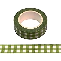 Syntego Olive Green Plaid Gingham Washi Tape, 15mm x 10 Meters, Acid Free, Arts and Craft