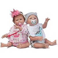 Angelbaby Silicone Full Body Reborn Baby Dolls Twins Boy and Girl Realistic 20 inch Anatomically Correct Newborn Size Bebe Look Real Washable Toys for Toddler Doll House 2 PCS