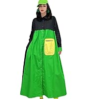 Spring Autumn Lapel Cardigan Dress Loose Mid-Length Color Blocking Age Reduction Leisure Dress Women's
