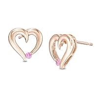 Round Cut Pink Sapphire Diamond Loop Heart Stud Earrings For Women's Girls In 14K Rose Gold Plated 925 Silver