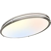 hykolity 32 Inch Oval LED Ceiling Light, 60W, 4000LM, 2700K/3000K/3500K/4000K/5000K Adjustable, Brush Nickel Finish Dimmable Flushmount Ceiling Light for Bedroom, Living Room