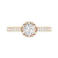 Certified 18K Gold Ring in Round Cut Moissanite Diamond (0.75 ct), Round Cut Natural Diamond (0.26 ct) with White/Yellow/Rose Gold Wedding Ring for Women