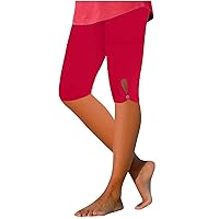Leggings for Women 2024 Summer Beach Knee Length Pants Gym Athletic Workout Pants Casual Yoga Exercise Stretch Pant Shorts Hot Pink