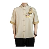 Men's Short Sleeve Shirt with Golden Dragon Embroidery A Stylish Statement