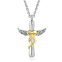 Guardian Angel Wing Cremation Urn Necklace for Ashes Cross Heart Love Memorial Keepsake Pendant Jewerlry Women