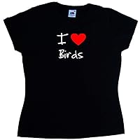 I Love Heart Birds Black Ladies T-Shirt