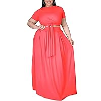 Womens Sexy Plus Size 2 Piece Dress Outfits Short Sleeve Bandage Wrap Empire Crop Tops and Skirt Sets