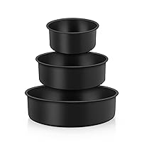 TeamFar Cake Pan, 4'' / 6''/ 8'' Round Baking Tier Pan Set, with Non-Stick Coating Stainless Steel Core, for Steaming Serving, Healthy & Heavy-Duty, Release Easily & Easy Clean, Set of 3, Black