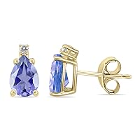 6x4MM Pear Shape Natural Gemstone And Diamond Earrings in 14K White Gold and 14K Yellow Gold (Available in Garnet, Ruby, Tanzanite, and More)