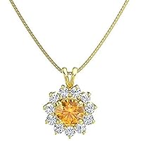 Beautiful Round Shape Created Citrine & Cubic Zirconia 925 Sterling Sliver Halo Cluster Pendant Necklace for Women's,Girls 14K White/Yellow/Rose Gold Plated.