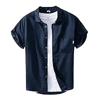 Summer Men's Half-Sleeved Shirt Chinese Style Linen Casual Solid Color Short-Sleeved Shirt