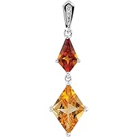 925 Sterling Silver .025 Dwt Polished Madeira Citr Citrine and Diamond Pendant Necklace Jewelry for Women